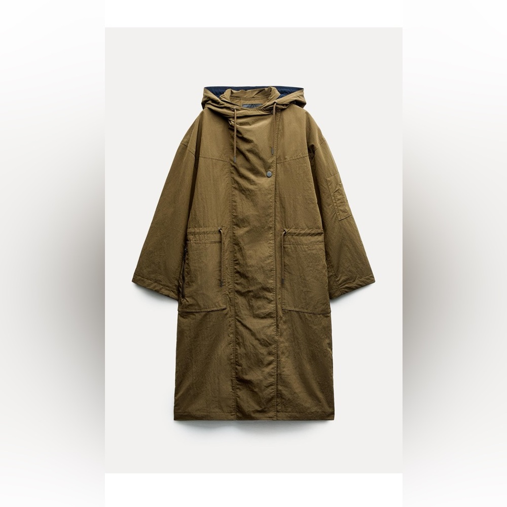NWT ZARA LONG MIXED TRENCH ZW COLLECTION MID KHAKI SIZE Small
